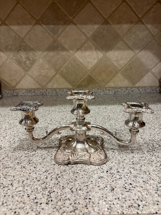 Stunning silver plated metal decorative triple candelabra/candlestick holders.